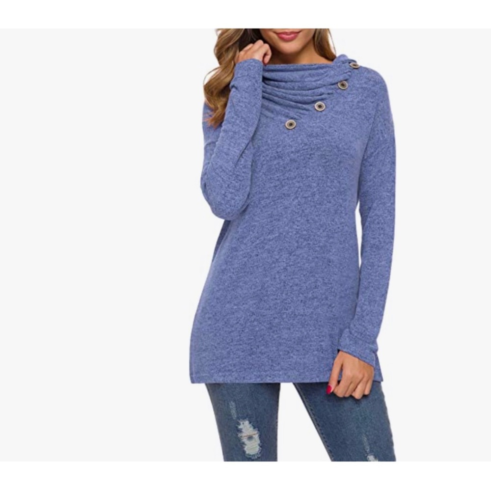 2x 👯♀️Host Pick⚡️Long Sleeve Button Cowl Neck Top - Picture 1 of 10